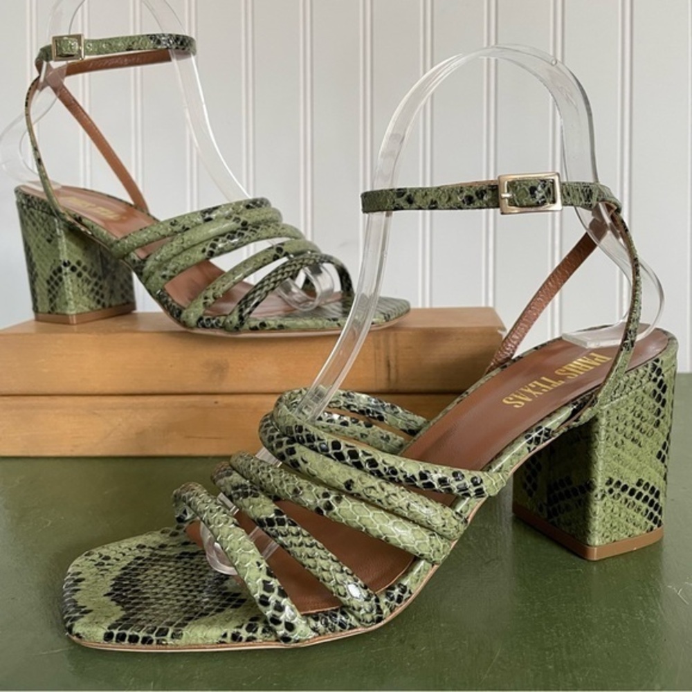 Paris Texas CARLA Strappy Sandals in Python Print Leather in Cactus